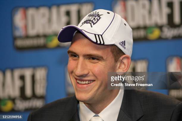 Spencer Hawes smiles and talks to the media during the NBA Draft on June 28, 2007 at Madison Square Garden in New York, New York. NOTE TO USER: User...