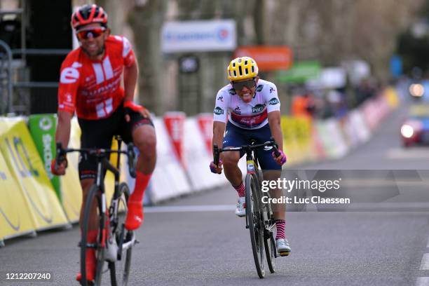 Arrival / Michael Matthews of Australia and Team Sunweb / Sergio Andres Higuita of Colombia and Team Ef Education First White Best Young Jersey /...