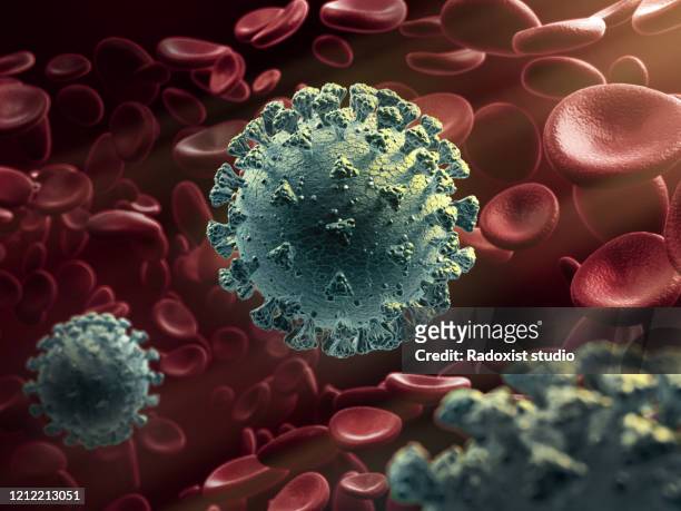 virus around blood cells - coronavirus stock pictures, royalty-free photos & images
