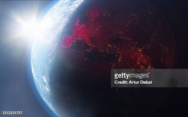 planet earth from outer space with coronavirus map expansion in europe. covid-19 in 2020. - western europe stock pictures, royalty-free photos & images