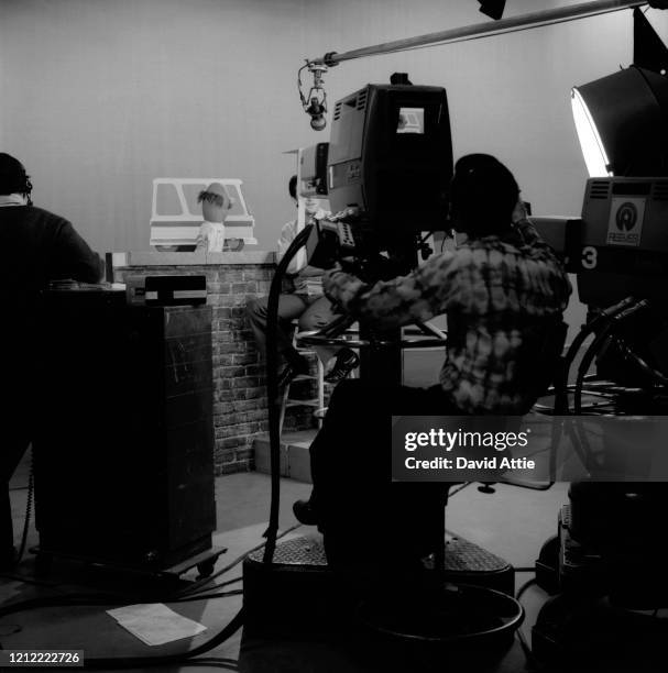 Actor and singer Bob McGrath with 'Anything Muppet' dentist tapes an episode of Sesame Street at Reeves TeleTape Studio in 1970 in New York City, New...