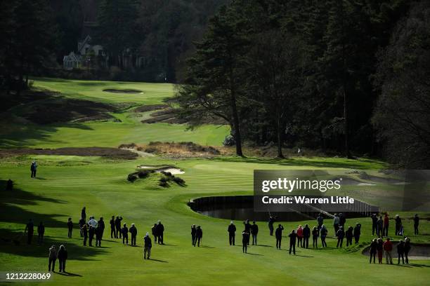 Roger Chapman plays into the fifth green during the final of the Sunningdale Foursomes at Sunningdale Golf Club on March 13, 2020 in Sunningdale,...