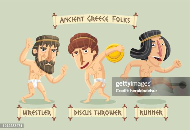 ancient greece characters set - field event stock illustrations