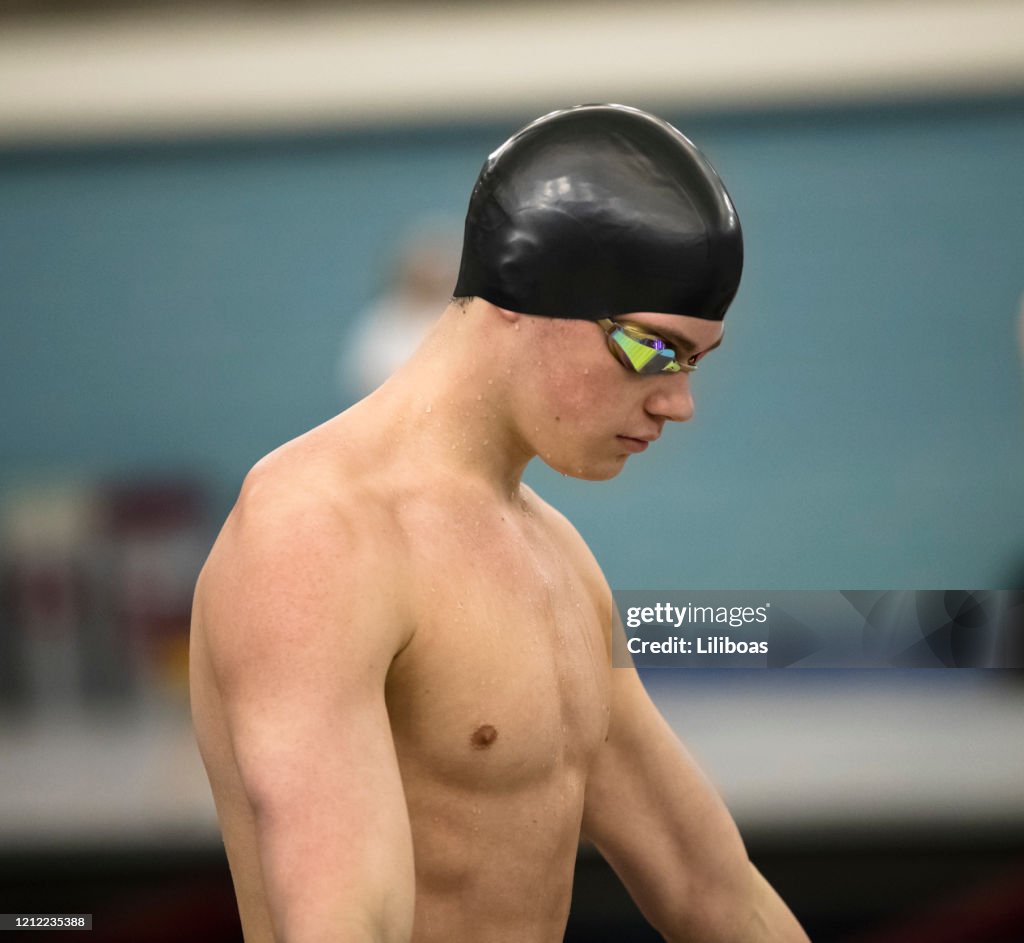 Young Man Focusing Before Swim Event