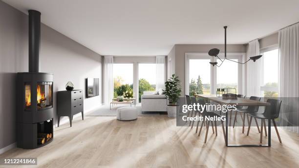 modern interieur - fireplace stockfoto's en -beelden