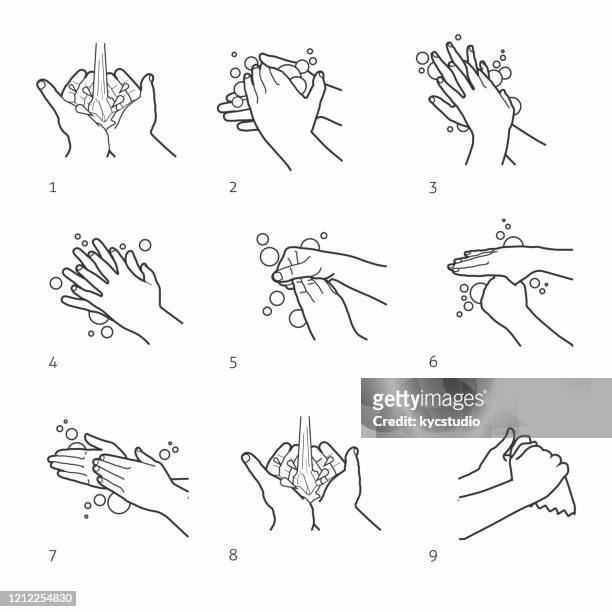 handwaschanleitung für coronavirus - hand rubbing stock-grafiken, -clipart, -cartoons und -symbole