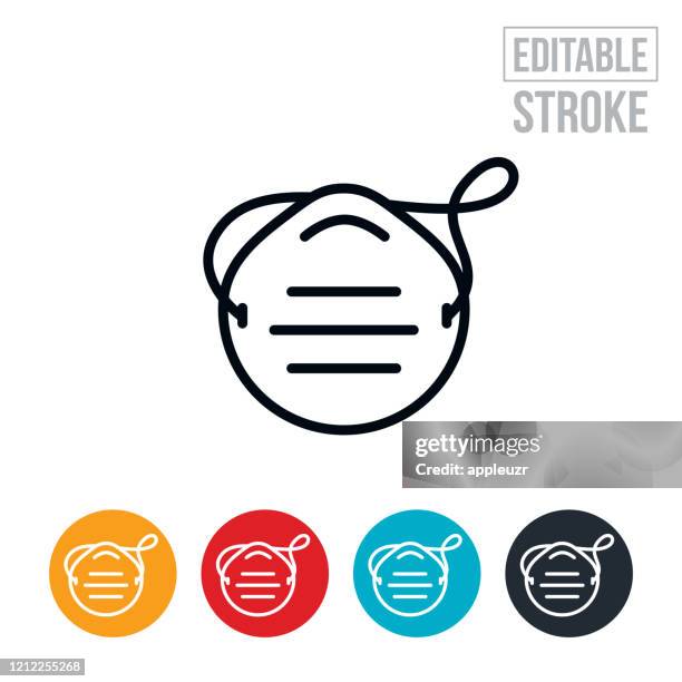dust mask thin line icon - editable stroke - surgical mask stock illustrations
