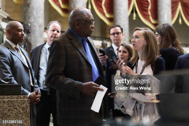 House Majority Whip Rep. James Clyburn speaks to members of the media at the U.S. Capitol March 13, 2020 in Washington, DC. House lawmakers are...