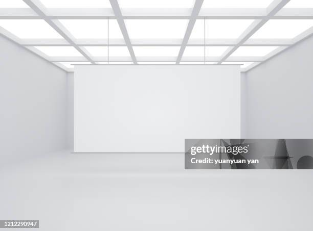 3d rendering exhibition room background - white room empty stock-fotos und bilder