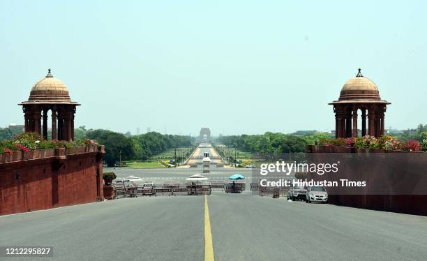 Deserted view of Rajpath during lockdown, on May 9, 2020 in New Delhi, India.