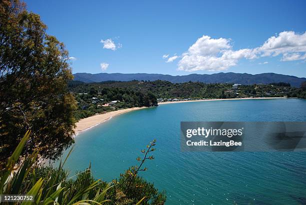 view to little kaiteriteri bay, tasman, new zealand - tasman district new zealand stock pictures, royalty-free photos & images