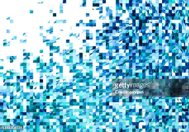 abstract pixel square shape noise blue green wave background - digital distortion stock pictures, royalty-free photos & images