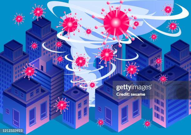 new coronary pneumonia virus covid-19 swept cities, global virus outbreak, tornado swept cities - drug bust stock illustrations