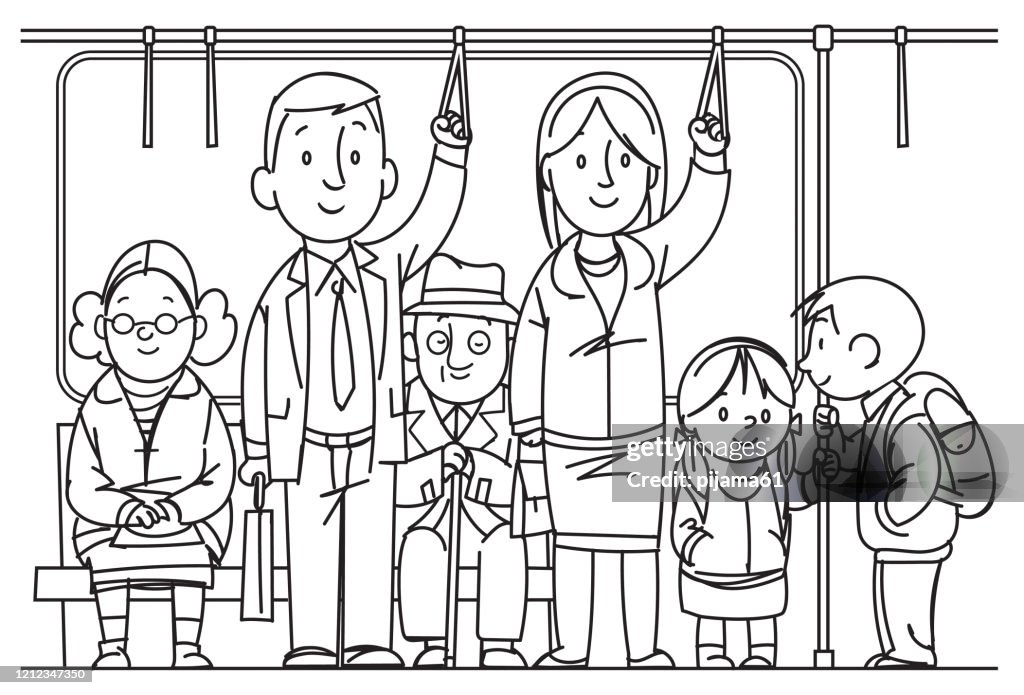 Blanco y negro, la gente va en transporte público, metro, autobús, tren