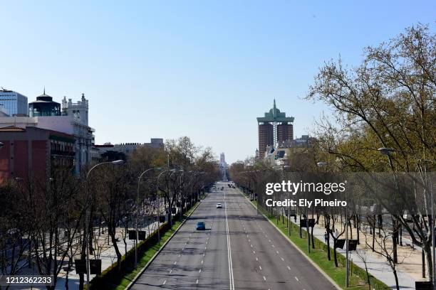 General view of Paseo de la Castellana on March 14, 2020 in Madrid, Spain. As part of the measures against the virus expansion the Government has...