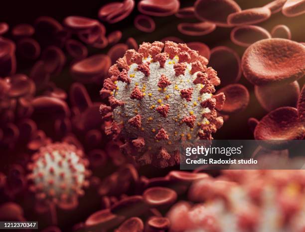 coronavirus around blood cells - virus organism stock pictures, royalty-free photos & images