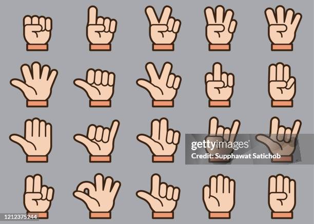 hand gestures icons set - 3 fingers icon stock illustrations