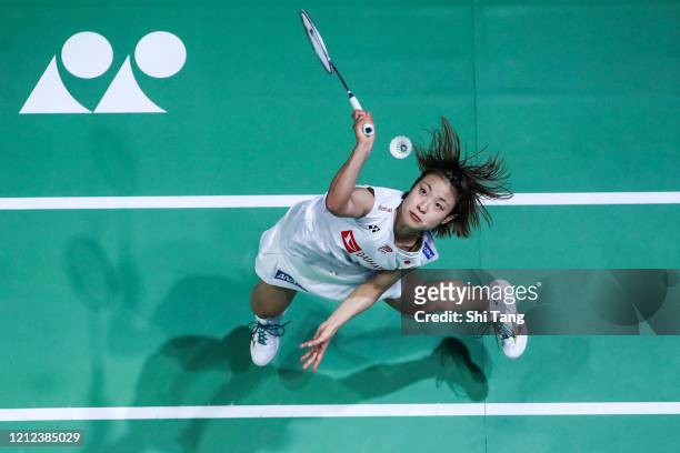 Nozomi Okuhara of Japan competes in the Women's Singles semi finals match against Chen Yufei of China on day four of the Yonex All England on March...