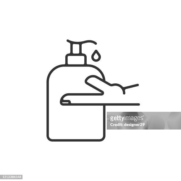 ilustraciones, imágenes clip art, dibujos animados e iconos de stock de jabón líquido, botella desinfectante y concepto de lavado de manos diseño vector en fondo blanco. - igiene