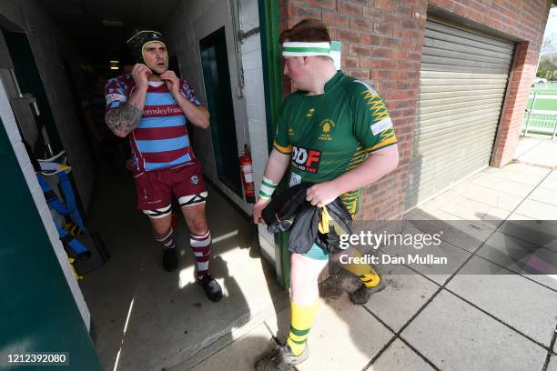 The players make their way out of the tunnel prior to the Lockie Cup Semi Final match between Old Plymouthian and Mannameadians and Plymstock Albion...