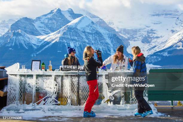 Skier Ladies at an ice bar on November 19, 2014 in Lake Louise, Canada.
