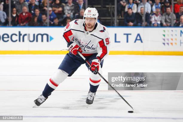 Evgeny Kuznetsov of the Washington Capitals skates with the puck against the New York Rangers at Madison Square Garden on March 5, 2020 in New York...