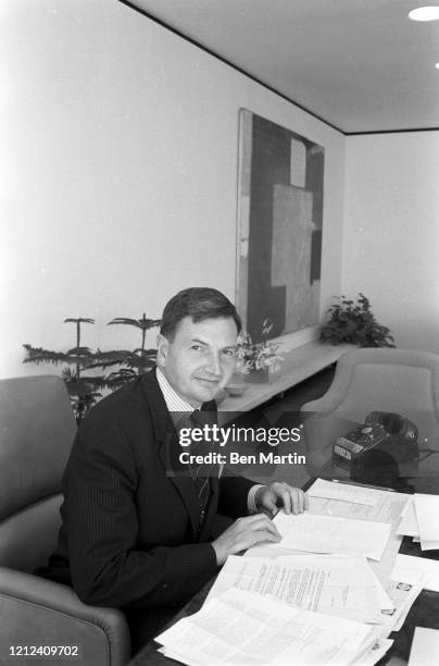 David Rockefeller , American banker, served as chairman and chief executive of Chase Manhattan Corporation, in his office, 1962.