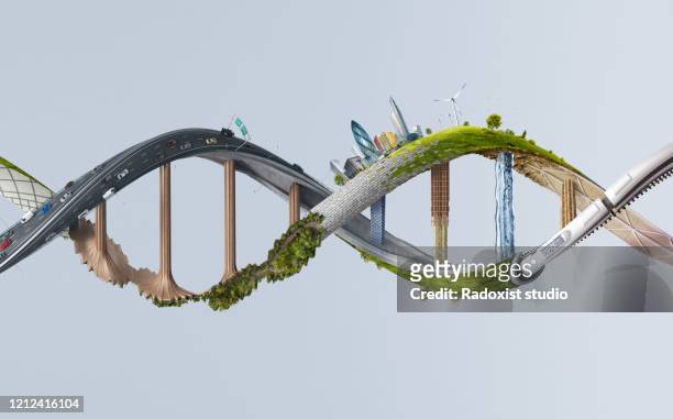 dna structure made of various abstract objects - ripetizione foto e immagini stock