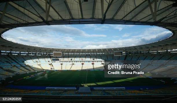 Empty stadium prior to a match between Flamengo and Potuguesa as part of the Rio State Championship 2020, to played behind closed doors at Maracana...