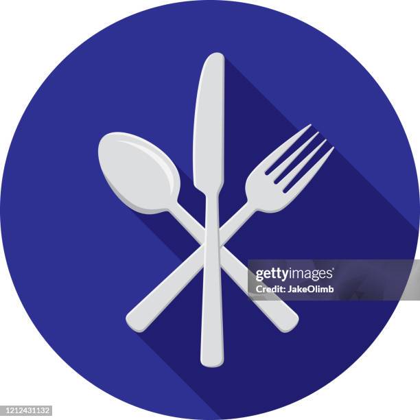 silberbesteck gekreuzt flach - löffel stock-grafiken, -clipart, -cartoons und -symbole