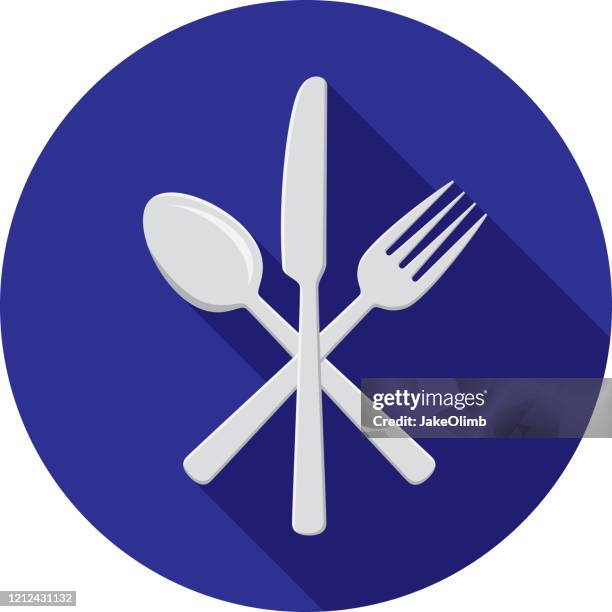 silverware crossed flat - spoon stock illustrations