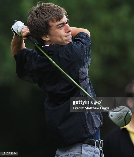 Joshua Charnock of Shrewsbury Golf Club tees off on the 1st hole during the Skins PGA Fourball Championship Regional Qualifier at Stapleford Park...