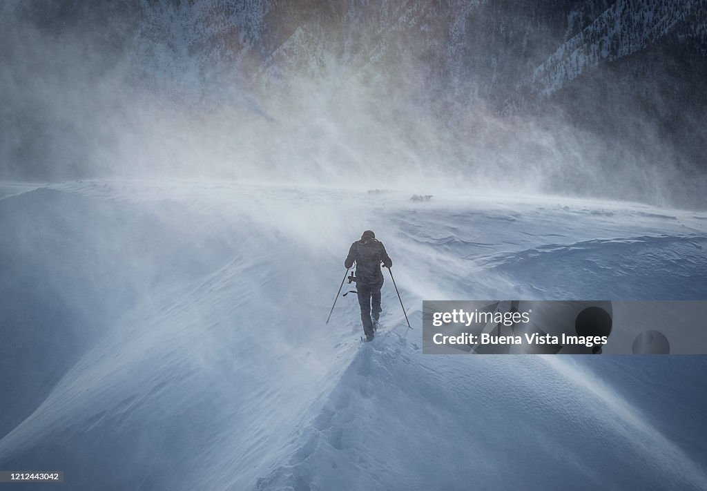 Climber in a snow storm
