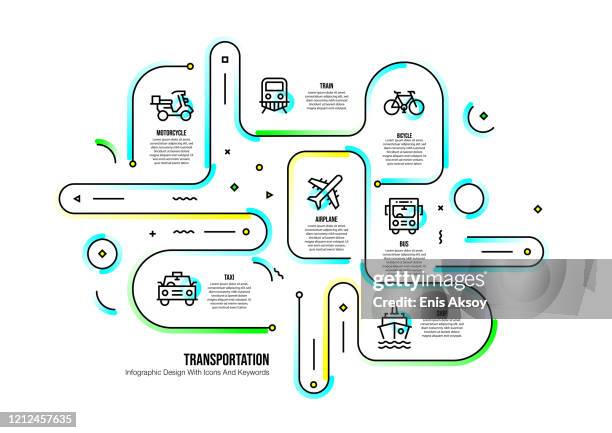 infografik-designvorlage mit transportschlüsselwörtern und symbolen - bahngleis stock-grafiken, -clipart, -cartoons und -symbole