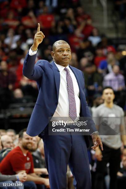 Head coach Doc Rivers of the LA Clippers reacts in the second half against the Houston Rockets at Toyota Center on March 05, 2020 in Houston, Texas....