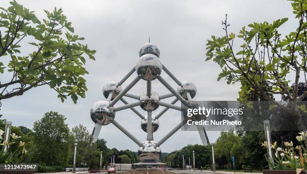 The world famous landmark Atomium in Brussels - Belgium on 10 May 2020. After eight weeks of confinement, the Belgian government starts to lift...