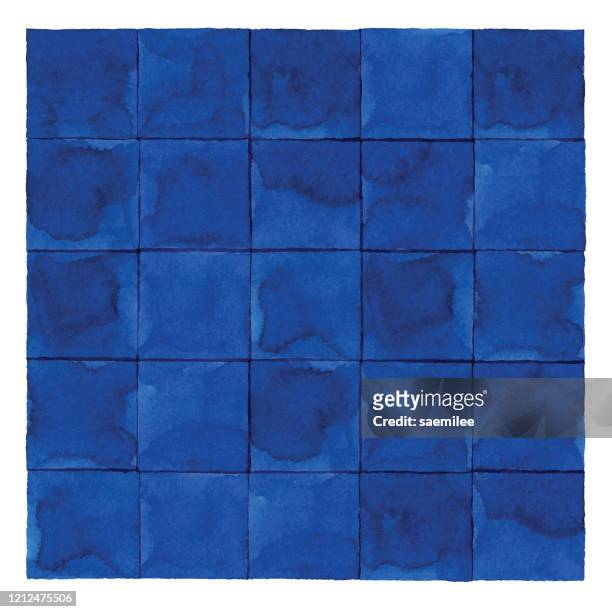 stockillustraties, clipart, cartoons en iconen met aquarelachtergrond met blauwe vierkante tegel - betegelde vloer