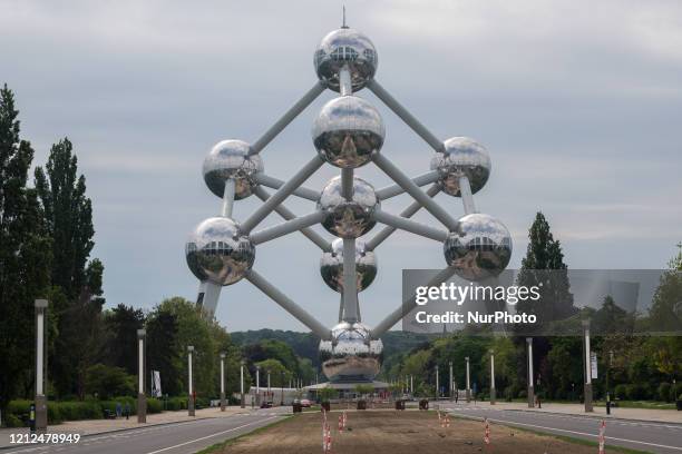 The world famous landmark Atomium in Brussels - Belgium on 10 May 2020. After eight weeks of confinement, the Belgian government starts to lift...