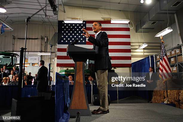 President Barack Obama speaks during the opening session of the Rural Economic Forum at Northeast Iowa Community College on August 16, 2011 in...