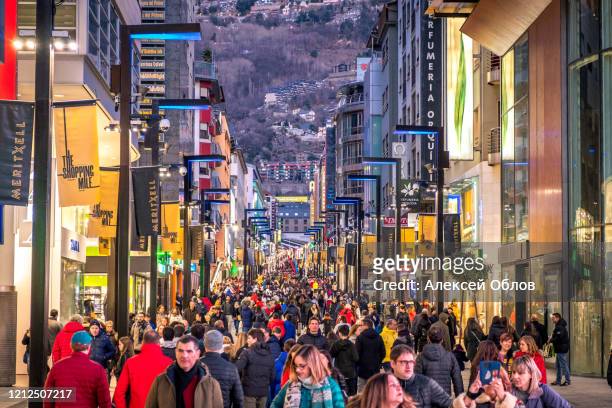 andorra la vella, andorra : february 16 : a lot of people are walking on the street meritxell - andorra stock pictures, royalty-free photos & images