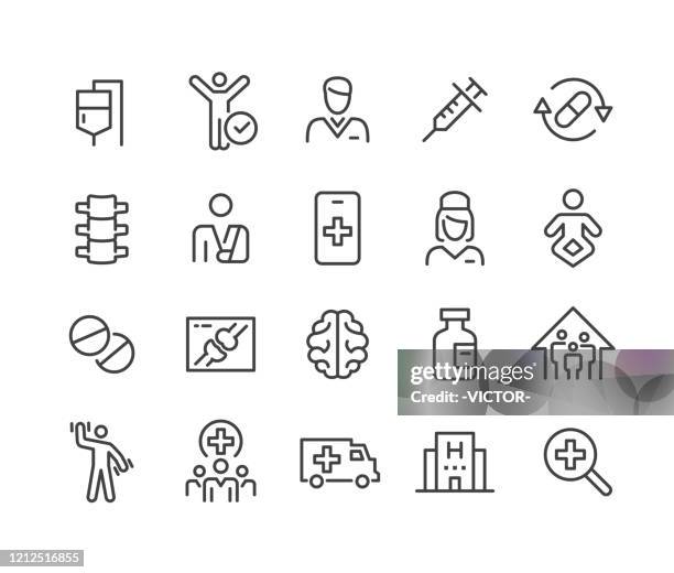 ilustrações de stock, clip art, desenhos animados e ícones de healthcare and medicine - icons set - classic line series - recuperação