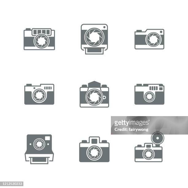 stockillustraties, clipart, cartoons en iconen met camera- en fotografiepictogrammen - spiegelreflexcamera