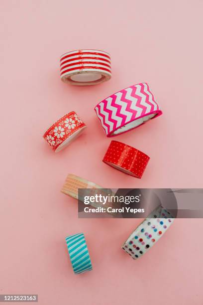 colorful washi tape rolls - klebrig stock-fotos und bilder