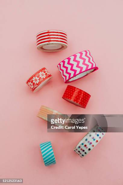colorful washi tape rolls - roll of wrapping paper stock pictures, royalty-free photos & images