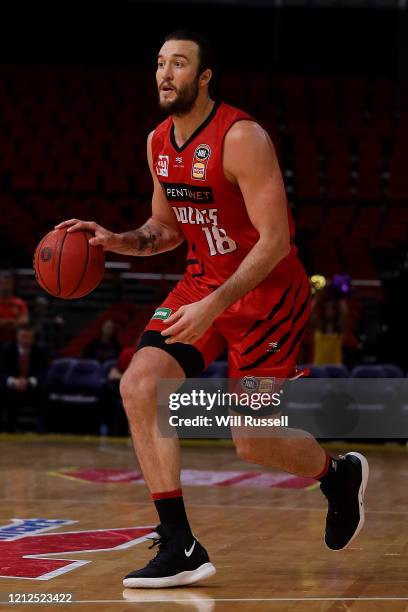 Miles Plumlee of the Wildcats looks to pass the ball during game three of the NBL Grand Final series between the Sydney Kings and Perth Wildcats at...