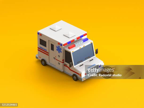 isometric vehicle ambulance car on orange background - ambulance bildbanksfoton och bilder