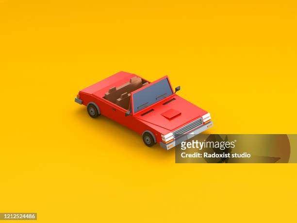 isometric vehicle car on orange background - small car stock-fotos und bilder