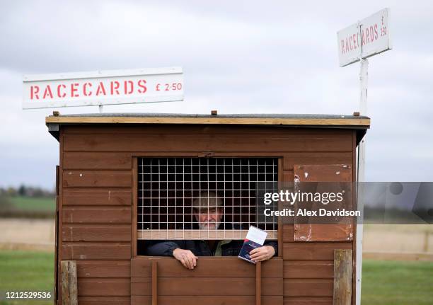 Racecard seller is seen prior to Point-to-Point Racing at High Easter on March 15, 2020 in Chelmsford, England.