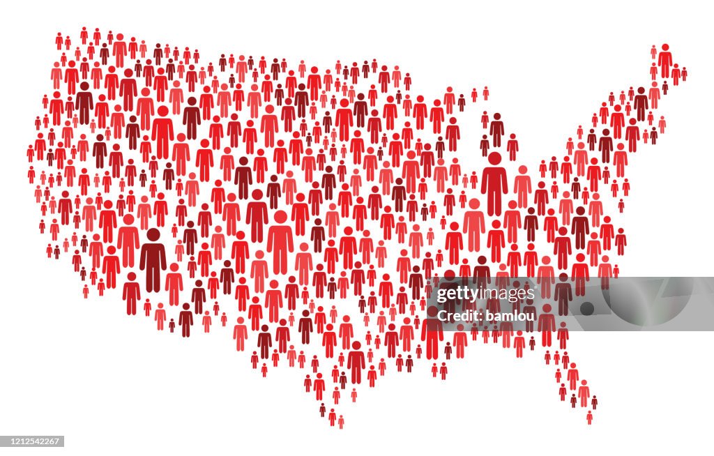 USA Map Made of Red Stickman Figures