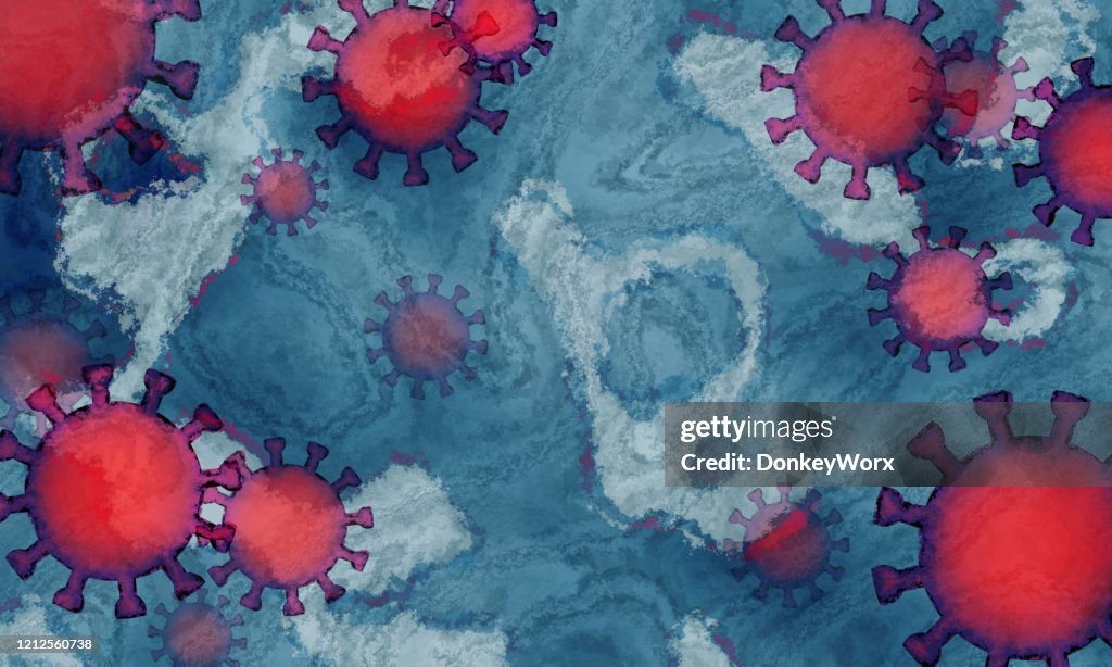 Virus Cells Over Organic Blue Background